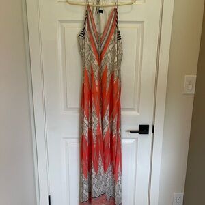 Hale Bob Vibrant Orange and Gray Maxi Dress